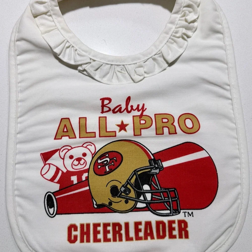 Rare Vtg 1980s 49ers Baby Bib Ruffle Neck - New With Tags - NFL Retro Baby Gear